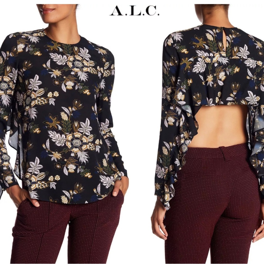 A.L.C. Women's Floral Black Silk  Top